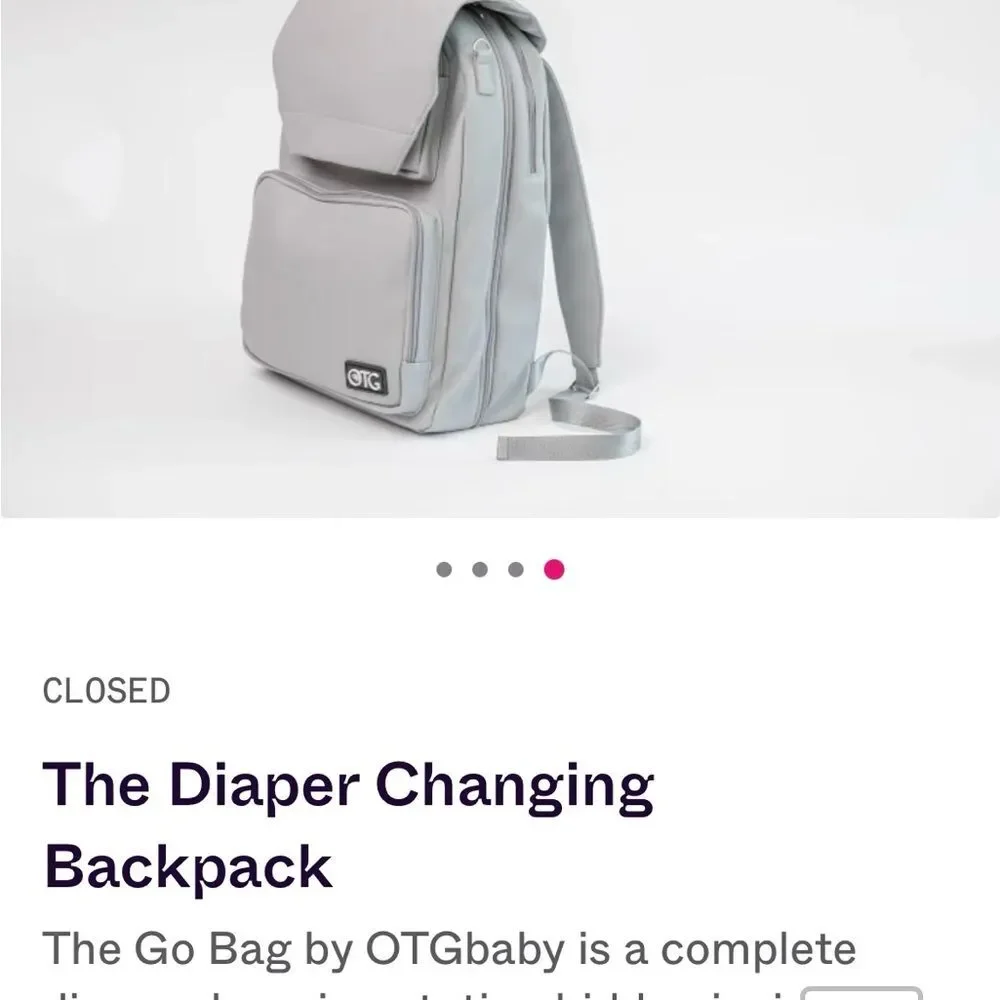NWT OTG Gray Baby Diaper Changing Station Backpack